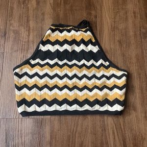 Black khaki green white striped chevron cropped cami halter top.